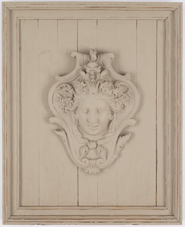 Wall relief, 20th Century, painted plaster & wood.