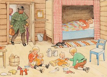 91. Elsa Beskow, Unga bondfrun på "Skogstorp" bryter benet.