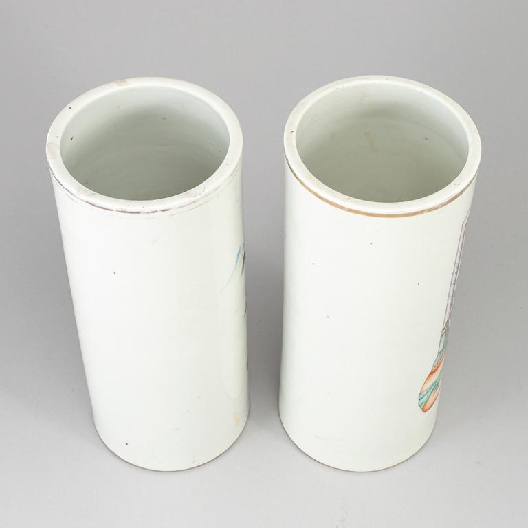 A group of two famille rose hate stands, China, early 20th century.