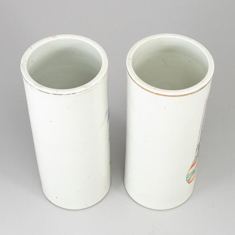 A group of two famille rose hate stands, China, early 20th century.