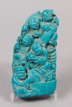 PARTI ASIATISKT, 5 delar, porslin resp stenliknande material, 1700-1900-tal.