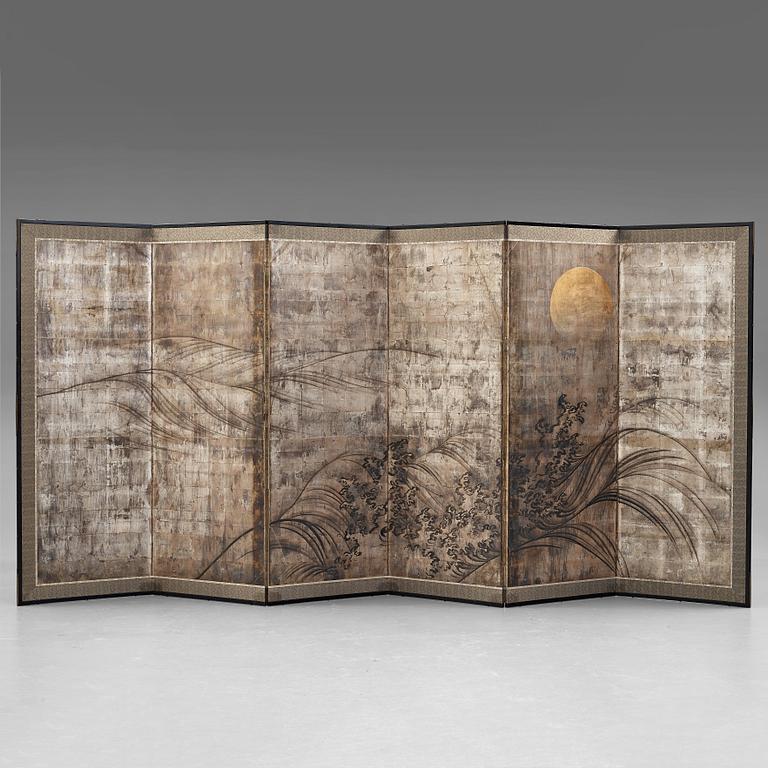 A Japanese six-fold screen, 19th Century.