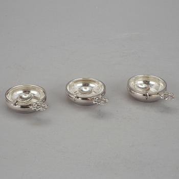 SALTKAR, 3 st, silver, "Konge", Georg Jensen, Danmark. Total silvervikt ca 59 g.