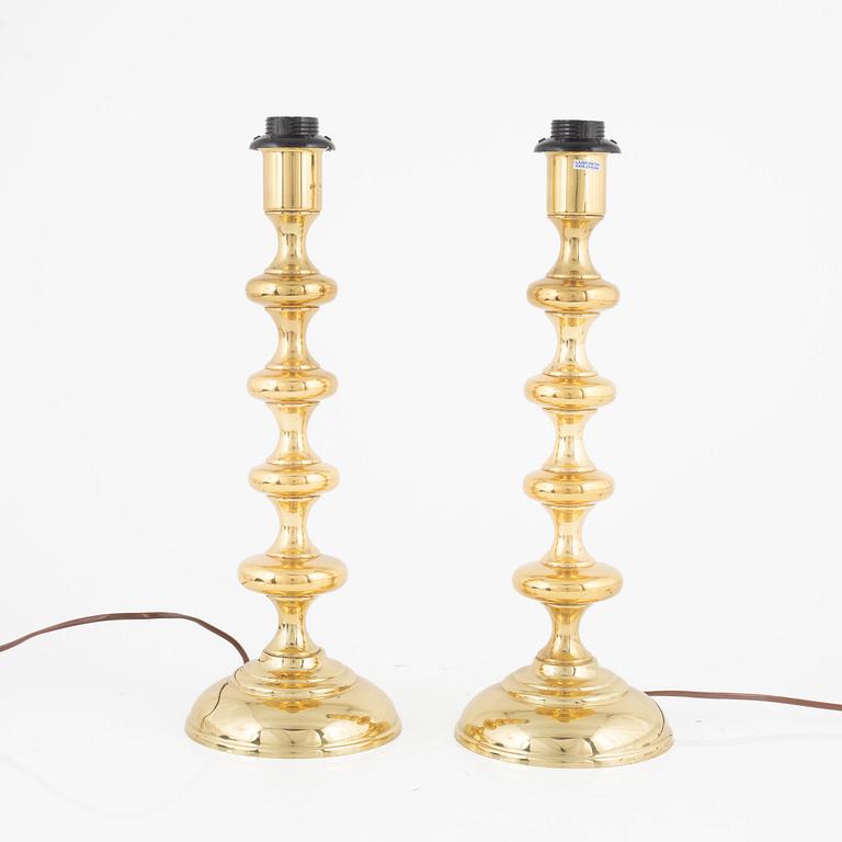 A pair of brass table lamps, modell 18163, Aneta, Sweden, 1960's/70's.