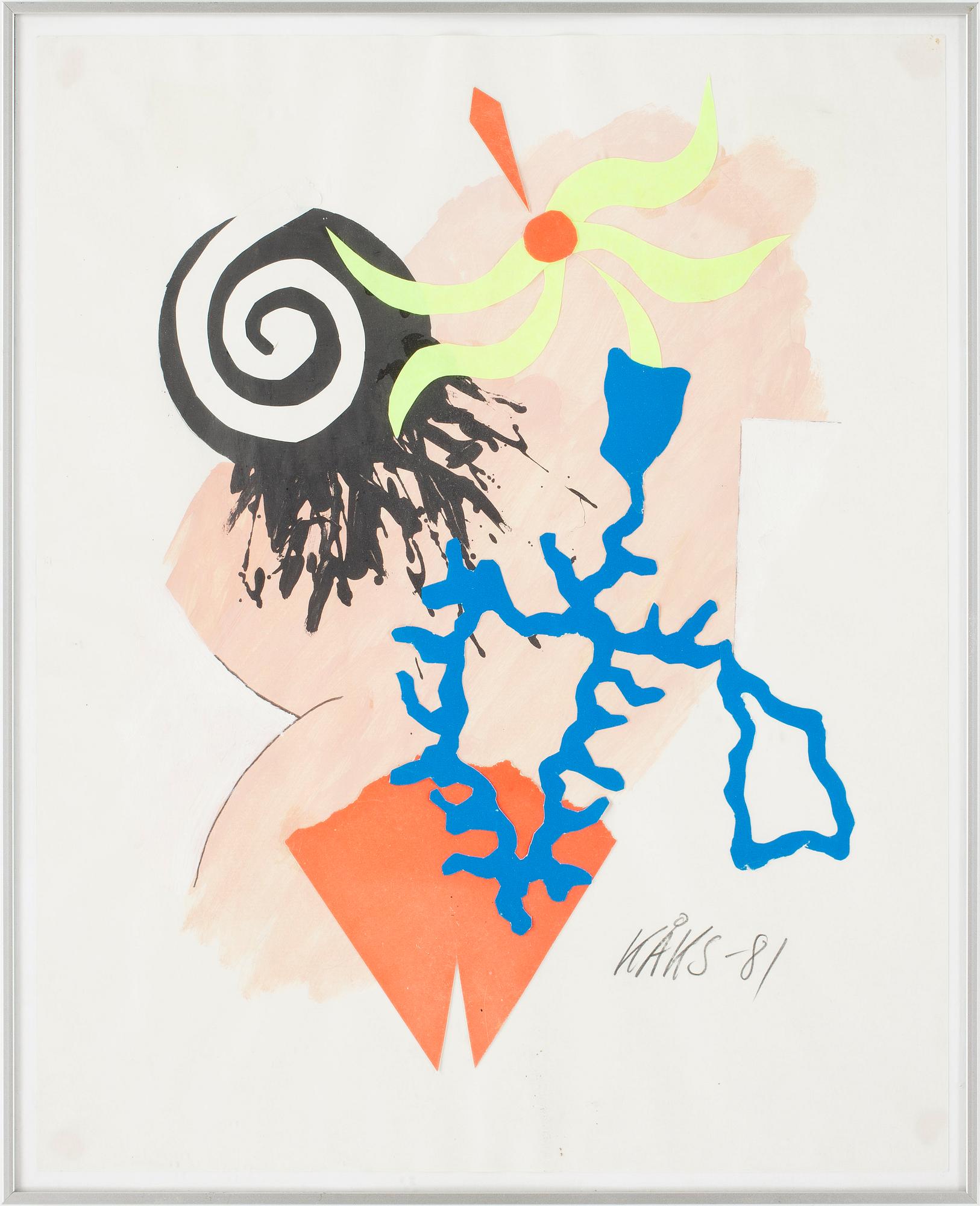 OLLE KÅKS, collage och blandteknik på papper, signerad o daterad -81.