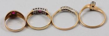 RINGAR, 4 st, guld, stenar.
