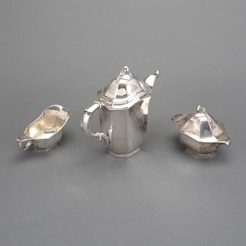 KAFFESERVIS, 3 delar. Silver, GAB Stockholm 1938. Tot ca 930 g.