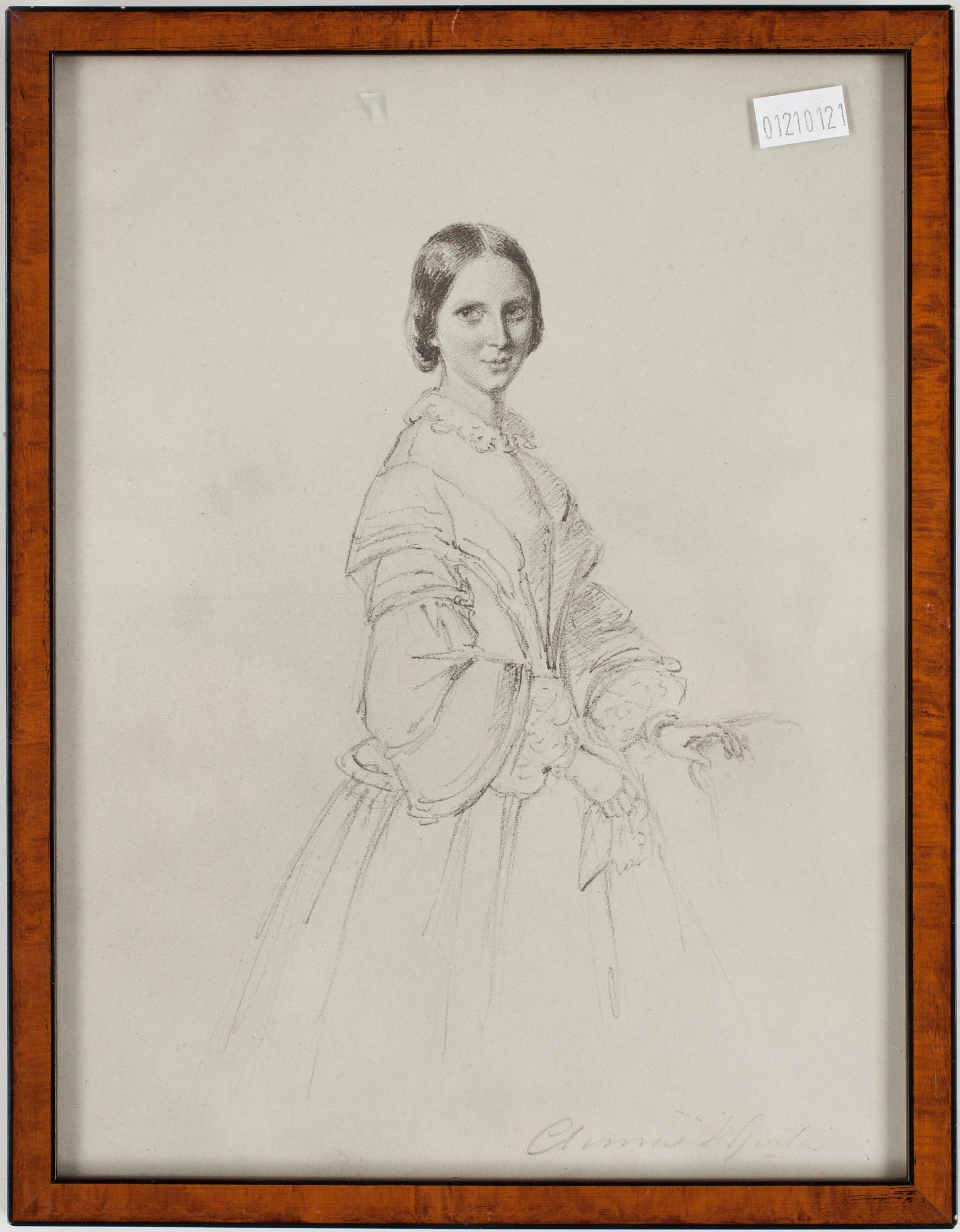 MARIA RÖHL, blyertsteckning, daterad á tergo 1859.