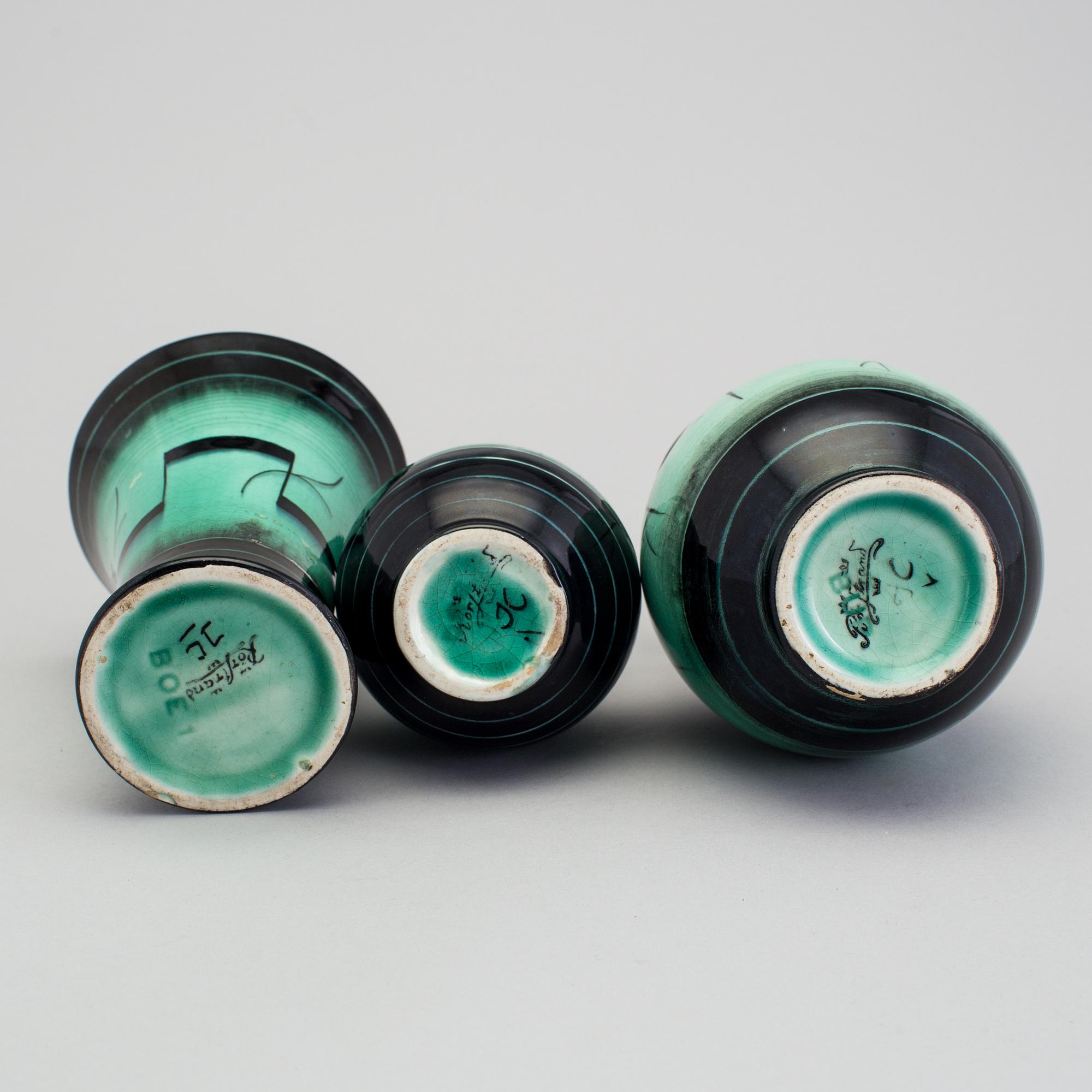 3 vases of the "V series", by Ilse Claesson for Rörstrand, 1930´s.