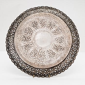 A silver tray and bowl, India.