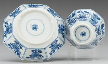 A blue and white tea-cup with plate, Kangxi (1662-1722).