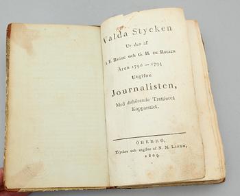 BOKPARTI, 3 volymer. Bl a "Bref-wäxling emellan fru Montier och..."av Marie le Prince de Beaumont, Upsala 1767.