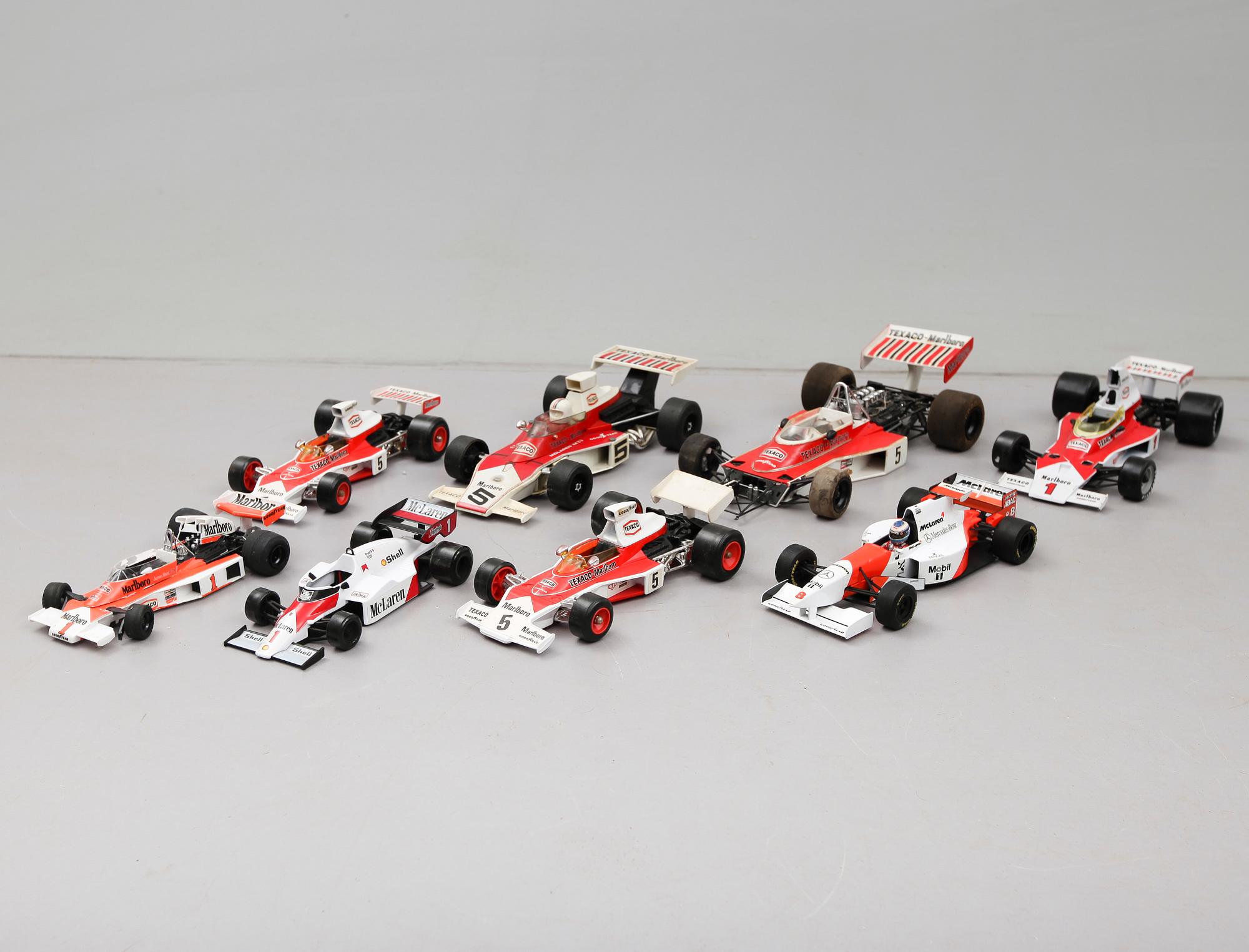 MODELLBILAR, samling Mc Laren Formel 1, 8 st, 1900-talets senare del.
