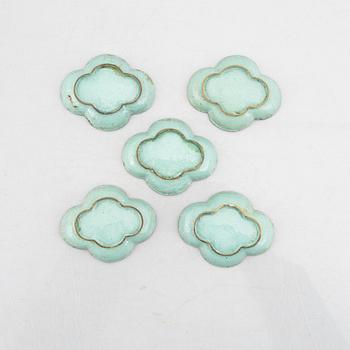 A set of five Chinese enamelled metal dishes, late Qing dynasty / around 1900.