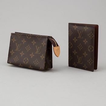 LOUIS VUITTON, "PASSPORT COVER" & "TOILETRY POUCH 15"  passport case and toiletbag.