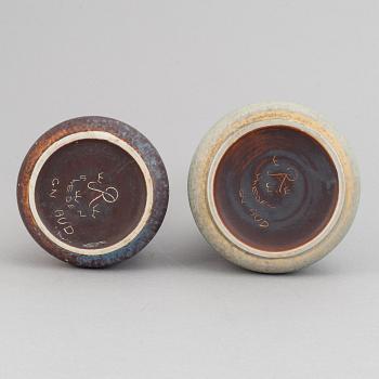 Gunnar Nylund, a set of five stoneware vases and two bowls and Carl-Harry Stålhane, a set of two vases for Rörstrand.