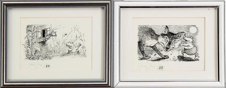 EINAR NORELIUS, 2 ink drawings. Kalle Stropp. Signed and dated -57.