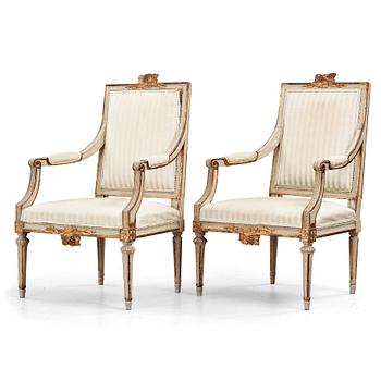 A pair of Gustavian late 18th century armchairs.