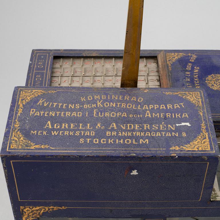 Kassaregister, Agrell & Andersén Mek. Verkstad, Stockholm,omkring år 1900.