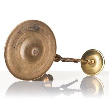 A baroque brass two-branch candelabra, Northern Europe/Sweden, 17th century.