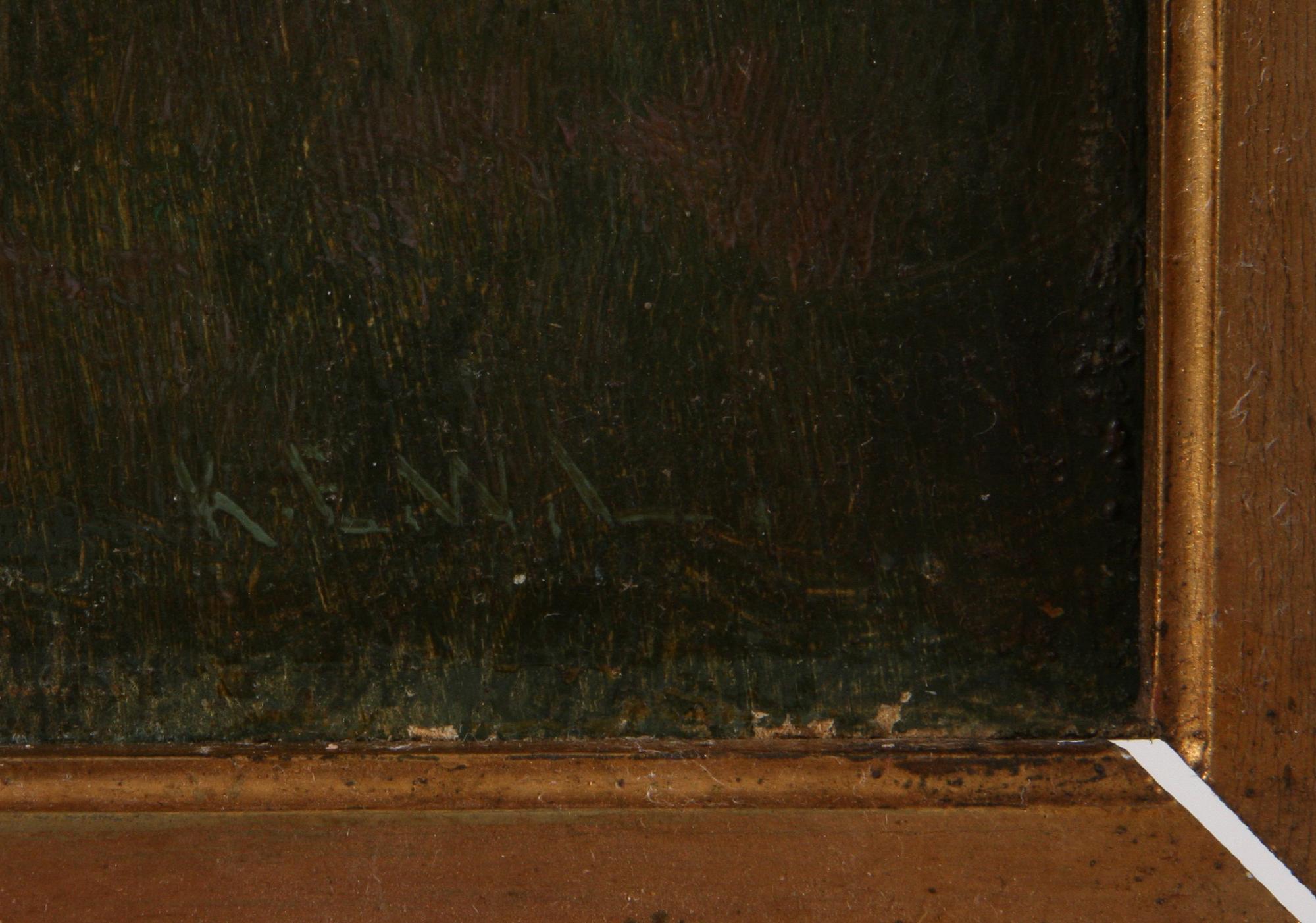 OKÄND KONSTNÄR, olja på pannå, omkring sekelskiftet 1800/1900, sign.