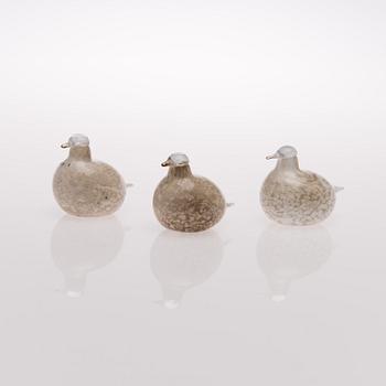 Three glass birds, signed O.T. Nuutajärvi.