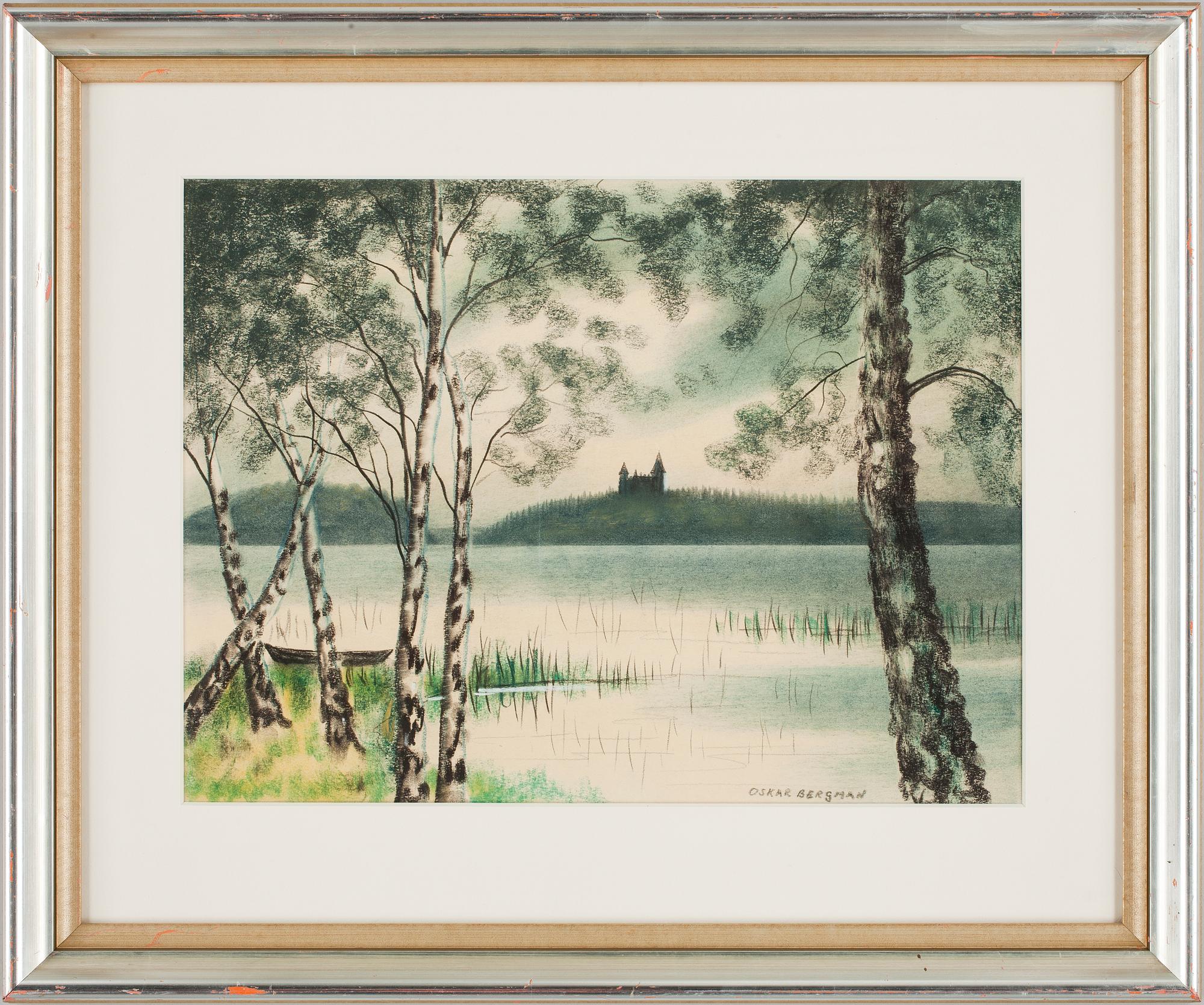 OSKAR BERGMAN, pastell, sign.