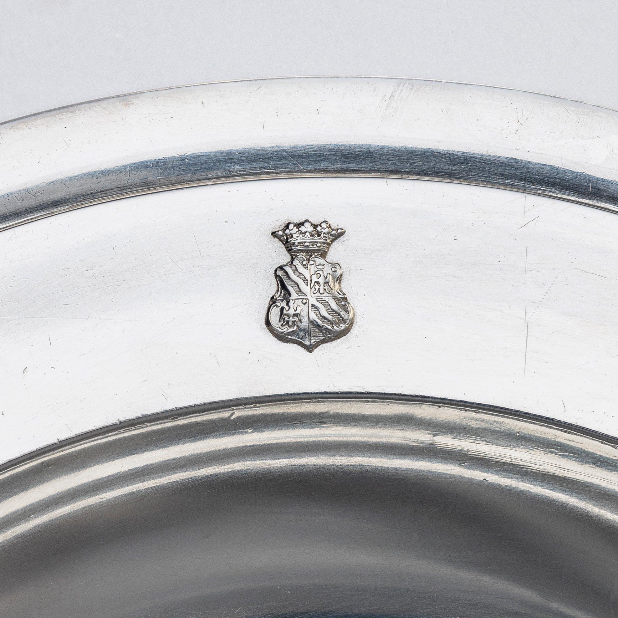 A pair of French deep silver plates, marks of Harleux, Paris (active from 1891-?).