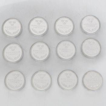 Commemorative coins/jubilee coins, 24 pcs, sterling silver, Kingdom of Sweden, Swedish Mint, Eskilstuna.