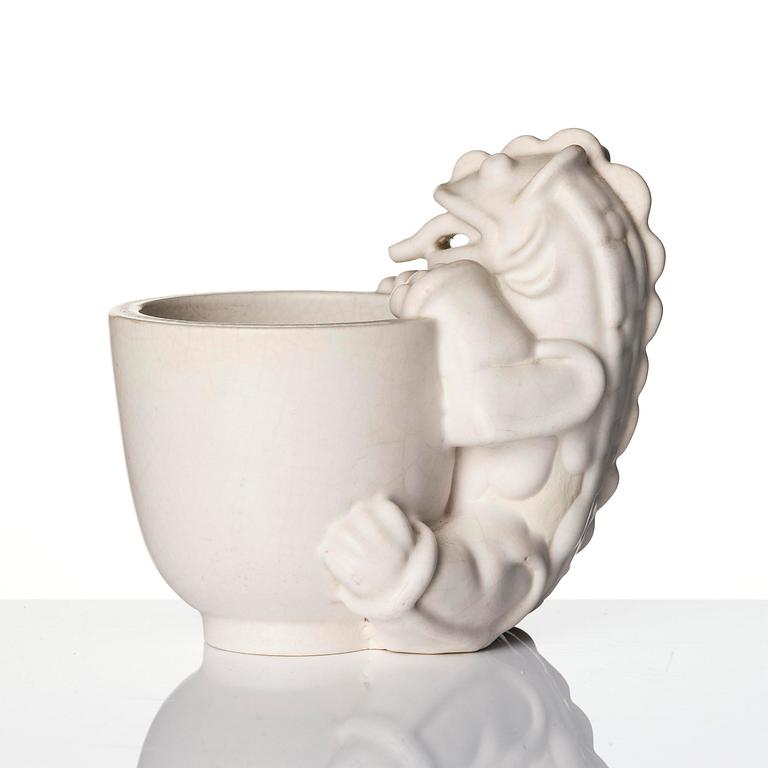 Wilhelm Kåge, a set of two stoneware sculptures of dragon puppies, Gustavsberg, Sweden 1940-50's.