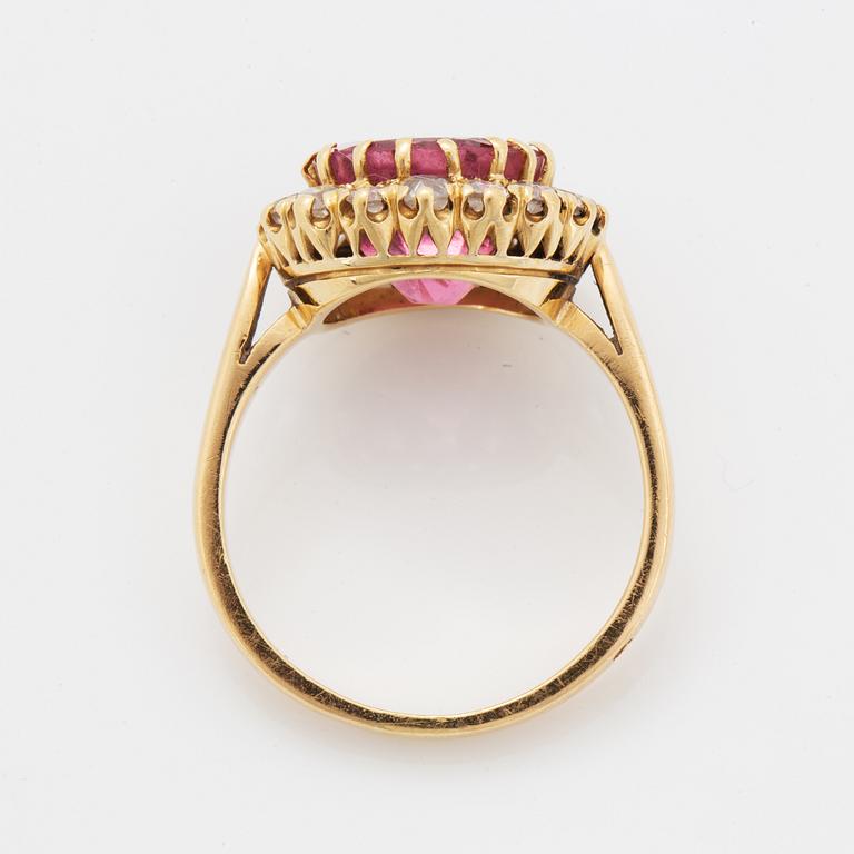 Pink spinel and old-cut diamond ring, French mark, early 1900's.