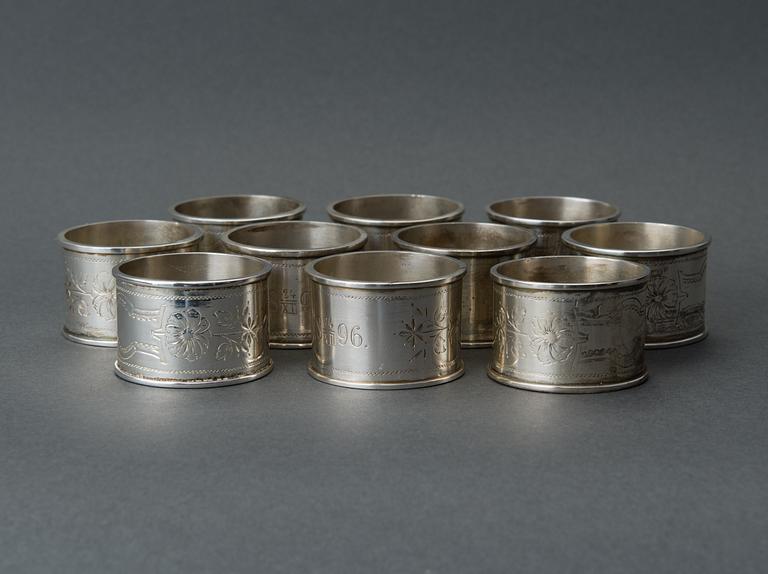 SERVETTRINGAR, 10 st, sterling silver, Kalke, Esbo Finland 2000.