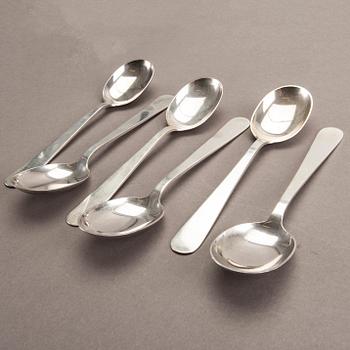 A 20th century Swedish set of six silver spoons mark of Wiwen Nilsson Lund 1952 weight 318 gr.