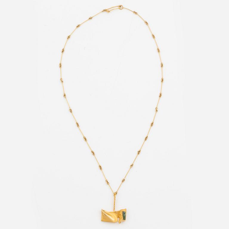 Björn Weckström, necklace, 18K gold with green stone, Finland 1976. For Lapponia.