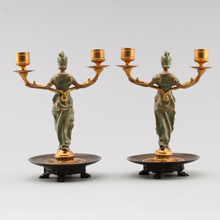 KANDELABRAR, 1 par, brons, Frankrike, 1900-tal.