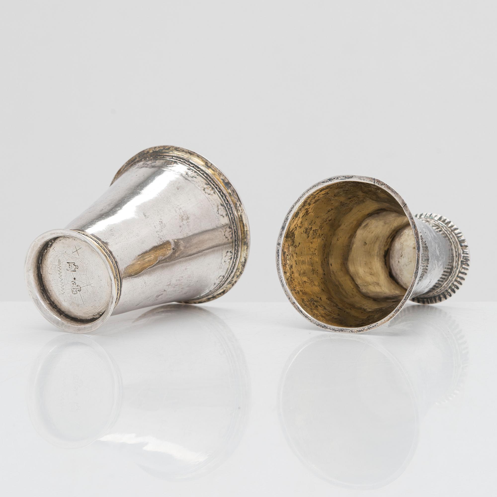 Two silver beakers, maker's mark of Carl Björkman (active 1735-1745) and Ferdinand Sehl the Youngest, Stockholm 1763.