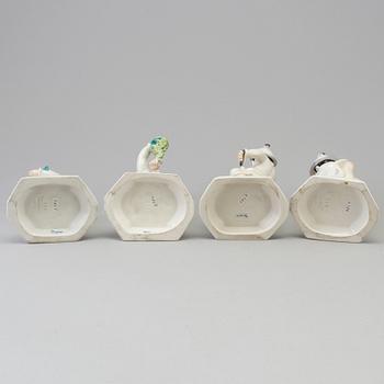 A group of four German figurines of Japanese women with fruit, Swarzburger Werstättet, Unterweissbach, Germany, 1930's.