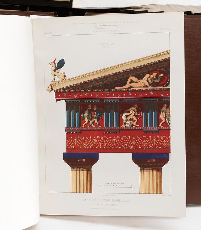 BOKVERK. 43 volymer i 34 band, "Revue Général de L'árchitecture et des Travaux Publics". Sous la direction de César Daly.