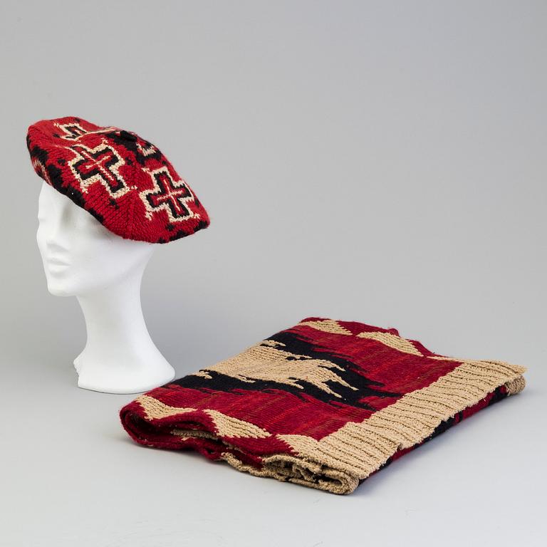 A hand knit scarf and a hut by Ralph Lauren.