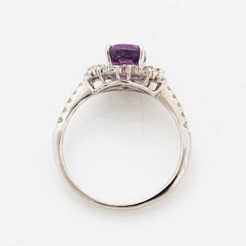 Pink purple sapphire and eight-cut diamond ring.