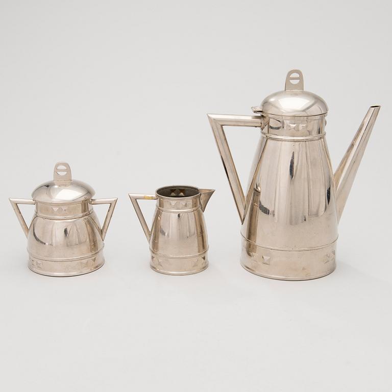 KAFFESERVIS, 3 DELAR, förnicklad mässing, Joh. Engström Eskilstuna, Sverige, tidigt 1900-tal.