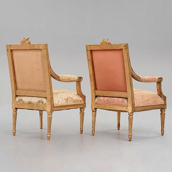 A pair of Gustavian late 18th century armchairs.