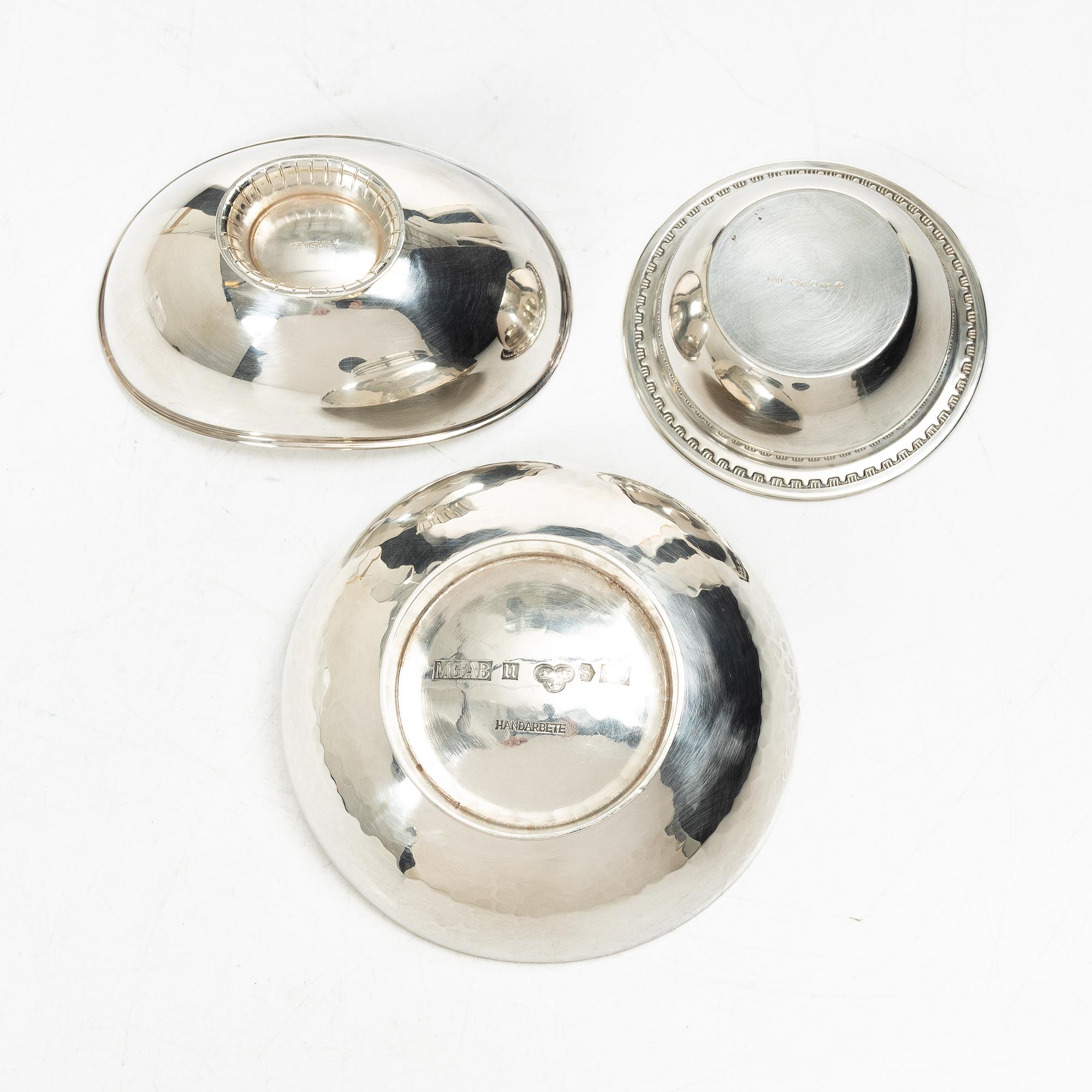 Three silver bowls, mid-20th century.