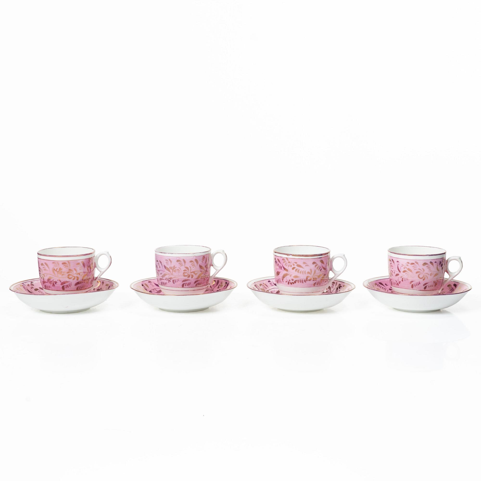 Twelve cups and saucers, England, 19th century.