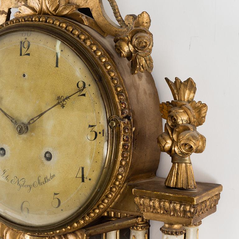 A late Gustavian wall clock by Johan Nyberg (master in Stockholm 1787-1801).