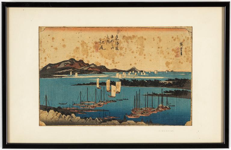 UTAGAWA HIROSHIGE (1797-1858), efter, färgträsnitt, Japan, sent 1800/tidigt 1900-tal.