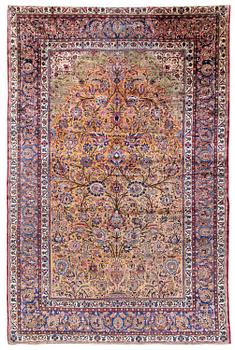 402. An antique silk Kashan carpet, central Persia (Iran), c. 314 x 210 cm.