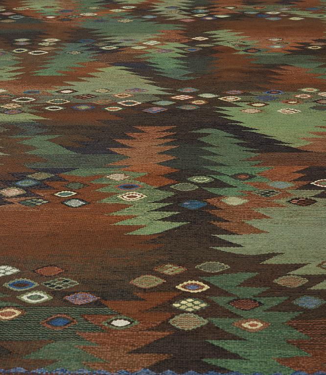 BARBRO NILSSON, matta, gobelängteknik, 289,5 x 238,5 cm, "Tånga brun och grön", signerad AB MMF BN.