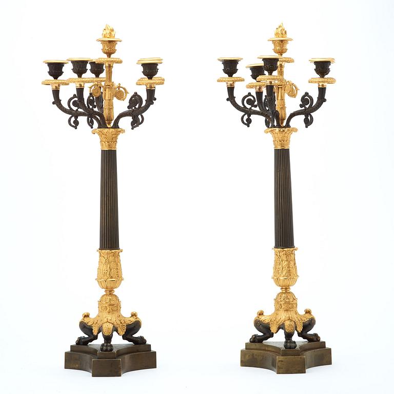 A pair of French Empire 19th century six-light candelabra.