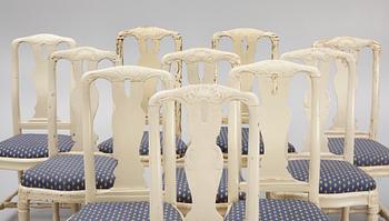 An assembled suite of sixteen Transitional chairs, Stockholm, later part of the 18th century.